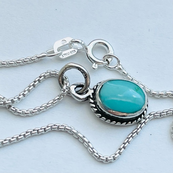 Sterling Silver Small Dainty Oval Synthetic Turquoise Necklace, Silver Necklace - Picture 7 of 10